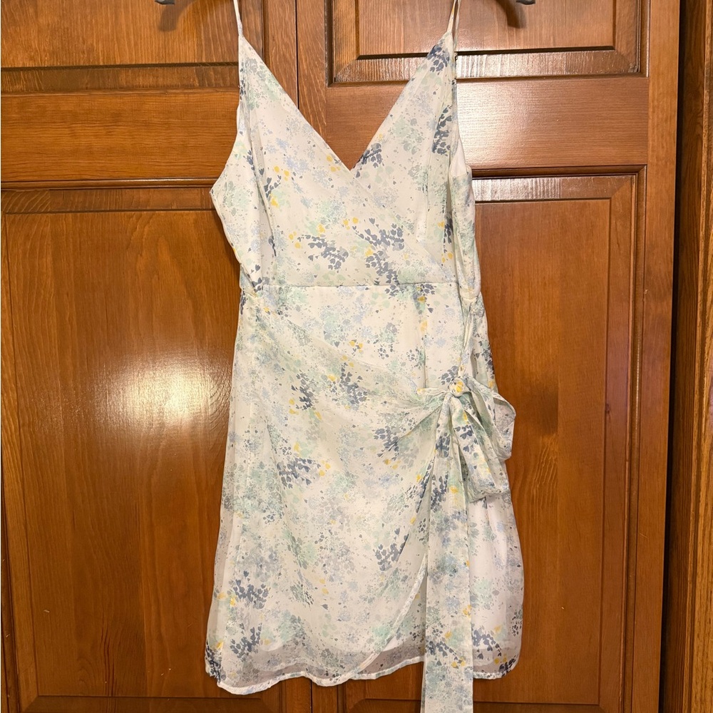 NWOT Floral Wrap Dress in Cream and Blue